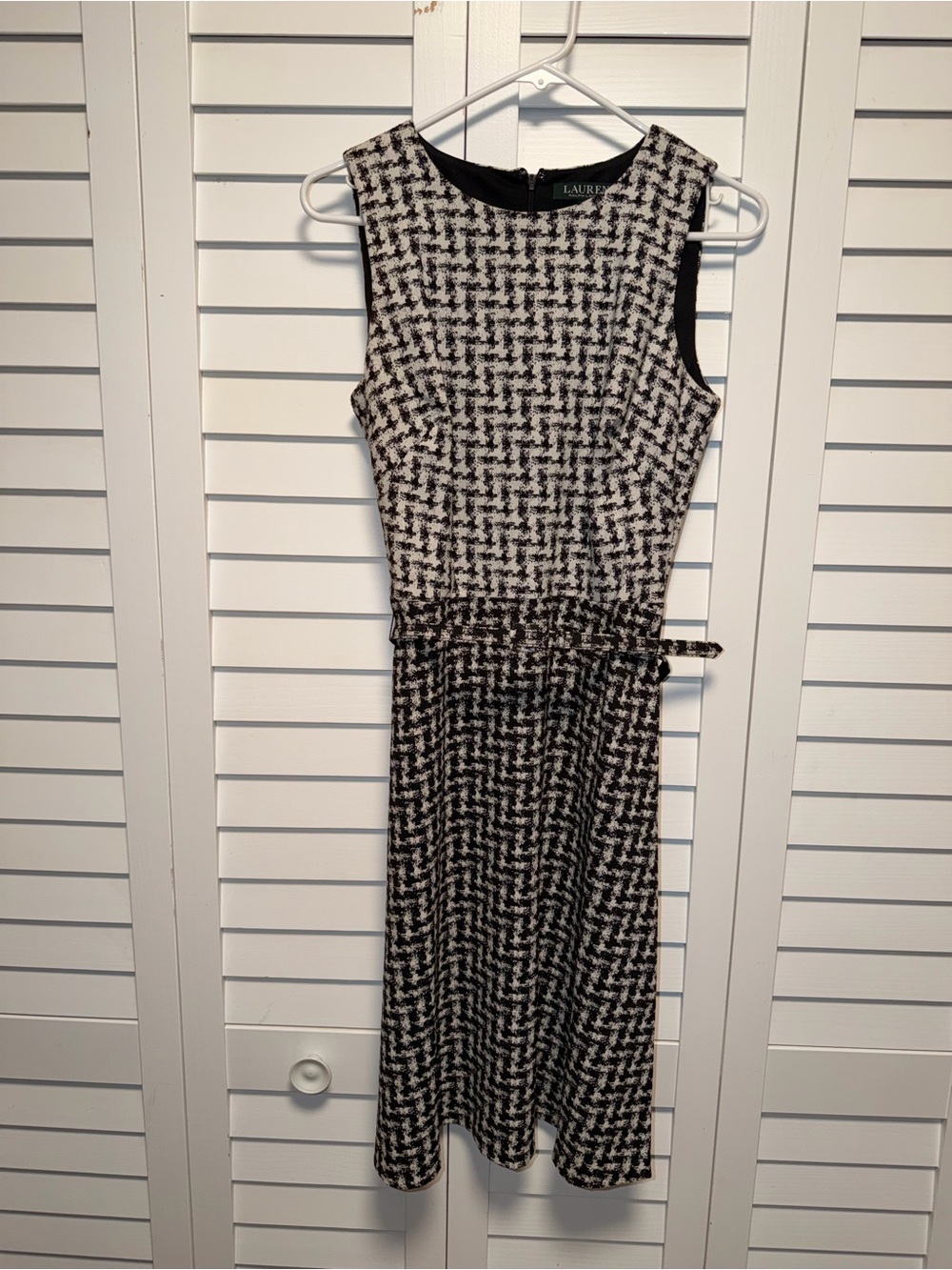 Ralph Lauren Black and White Tweed Belted Sheath Dress Office Sz US 4